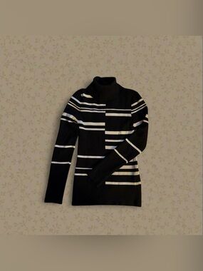 White House Black Market Asymmetric Staggered Stripe Turtleneck Sweater